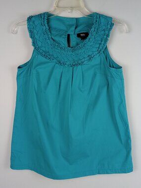 Mossimo Womens XL Turquoise Braided Ruffle Neck Back Button Sleeveless Blouse